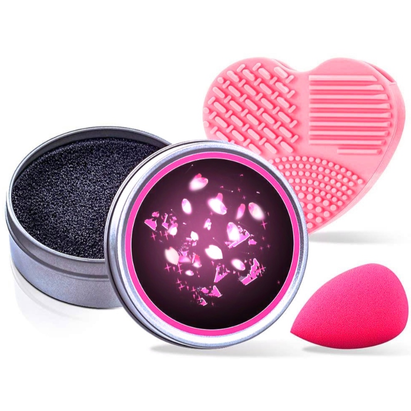 Makeup Cleaner Kit, Color Removal Cleaner Sponge, Silicone Glove and Makeup Sponge Blender, Perfect Partner for Your Traveling - Pack of 3